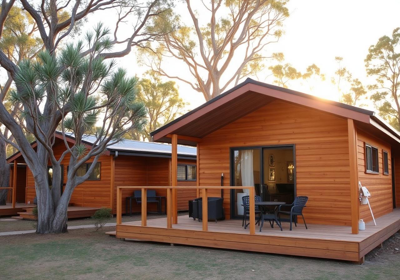 Timber cabin among the gum trees at Horsham Caravan Park